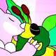 A Kaichu - The Kaiju Dating Sim screenshot showing main character Gigachu kissing a colossal butterfly monster.